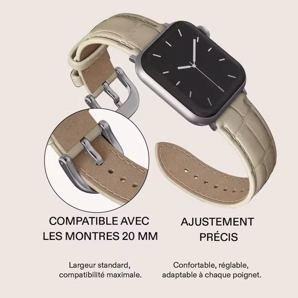 Burga Bracelet en cuir véritable Apple Watch Series 1 - 9 / SE (38/40/41 mm) | Series 10 / 11 (42 mm) - Buttermelt / Silver
