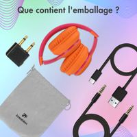 imoshion Casque pour enfants Bluetooth LED - Casque sans fil avec limiteur de décibels + Câble AUX - Hot Pink / Apricot Crush Orange