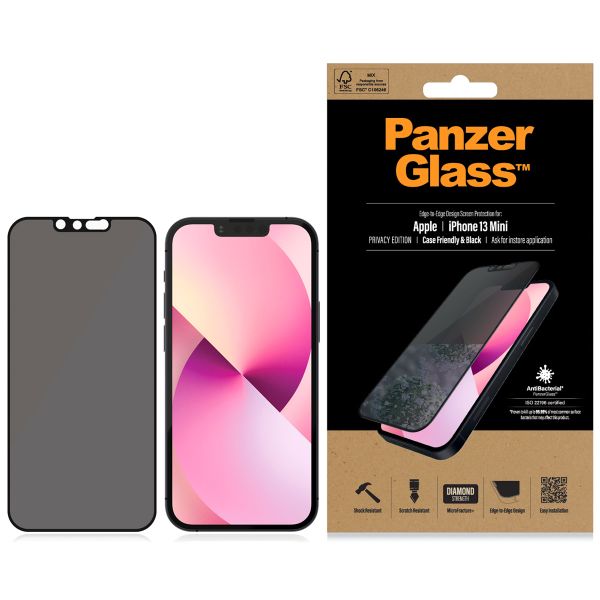 PanzerGlass Protection d'écran Privacy en verre trempé Case Friendly Anti-Bacterial iPhone 13 Mini - Noir