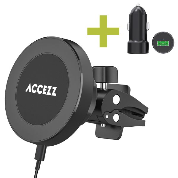 Accezz Support de téléphone pour voiture - MagSafe - Chargeur sans fil - Universel - Grille de ventilation - Noir