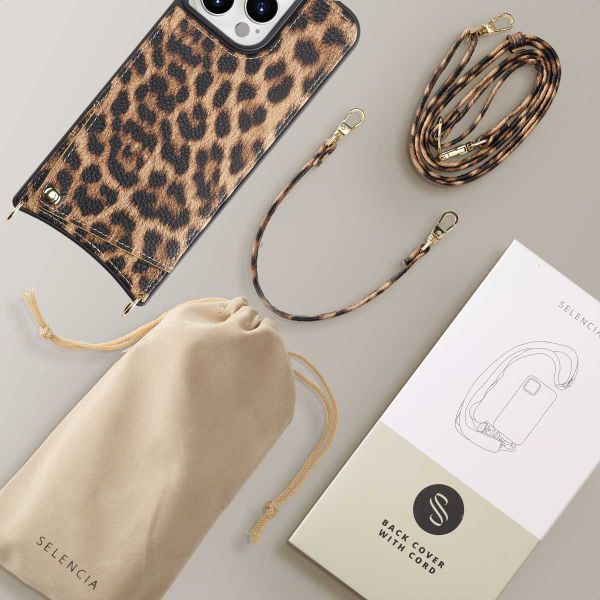 Selencia Coque arrière avec cordon et porte-cartes Nova iPhone 15 Pro Max - Leopard