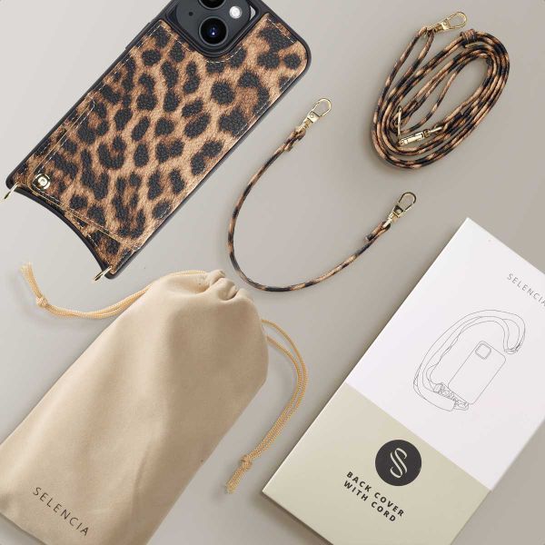 Selencia Coque arrière avec cordon et porte-cartes Nova iPhone 14 - Leopard