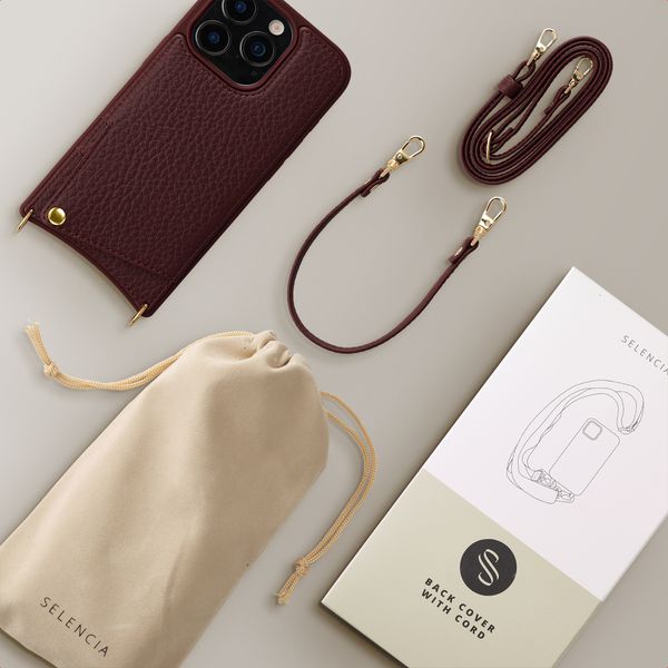 Selencia Coque de télephone Nova avec cordon et porte-cartes Apple iPhone 16 Pro - Bold Burgundy