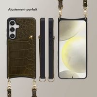 Selencia Coque de télephone Nova Croco avec cordon et porte-cartes Samsung Galaxy S24 / S25 - Dark Olive