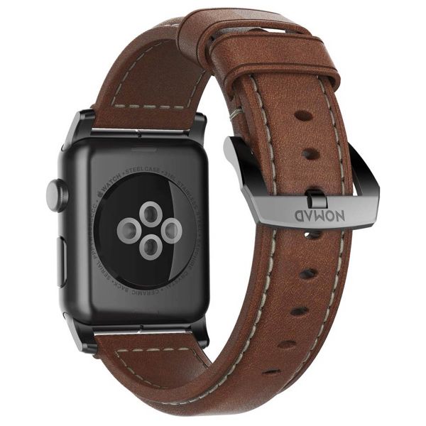 Nomad Bracelet en cuir traditionnel Apple Watch Series 1 á 10 / SE / Ultra (2) (44/45/46/49 mm) - Marron/Noir