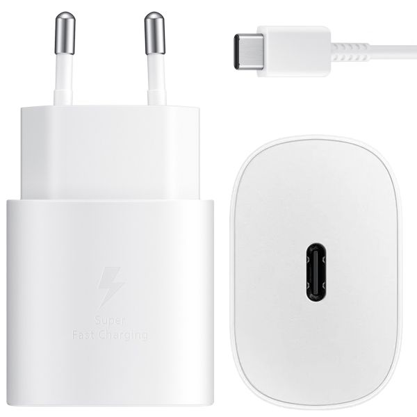 Samsung Original câble USB-C vers USB-C - 1 mètre - 25 Watt - Blanc + Original l'Adapteur de charge radpide USB-C emballage d'usine - 25 Watt - Blanc