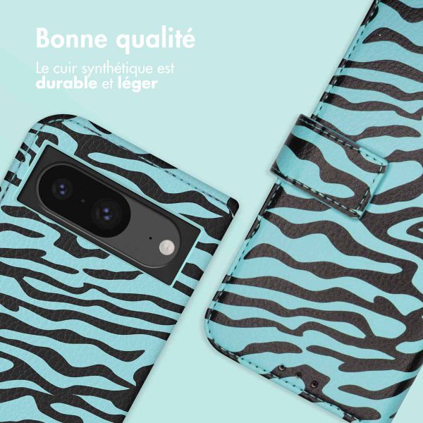 imoshion Étui de télephone portefeuille Design Google Pixel 8a - Black Blue Stripes