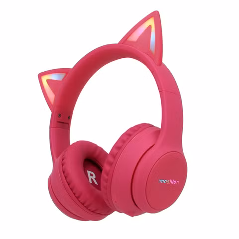 imoshion Casque sans fil pour enfants LED Light Cat Ear - Limiteur de décibels - Avec câble AUX - Hot Pink