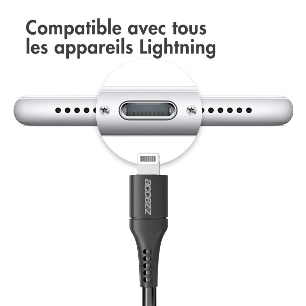 Accezz Câble Lightning vers USB-C - Certifié MFi - 1 mètre - Noir