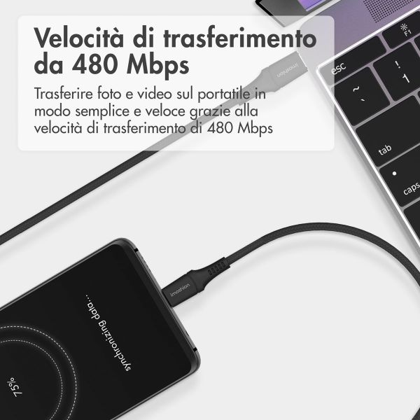 imoshion Braided USB-C vers câble USB-C - 2 mètre  - Noir