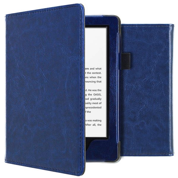 imoshion Étui de liseuse portefeuille en cuir végan Amazon Kindle 10 - Bleu foncé