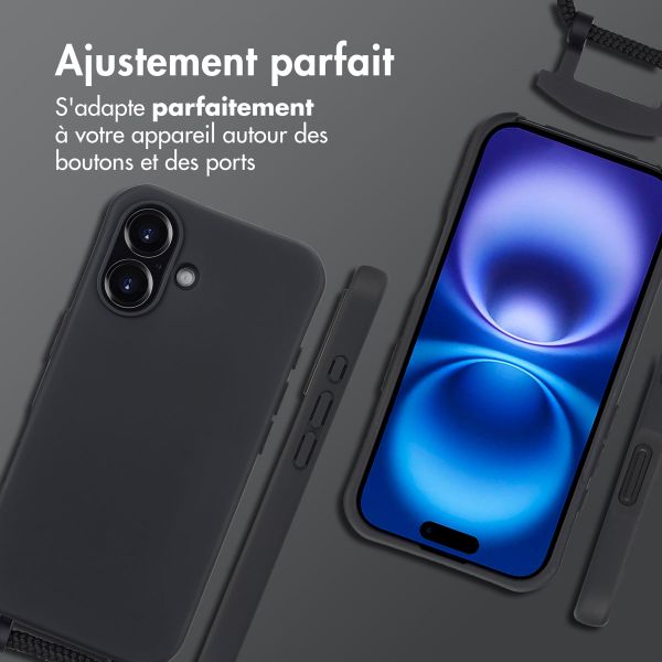 imoshion Coque arrière Color avec cordon amovible et MagSafe Apple iPhone 16 - Noir