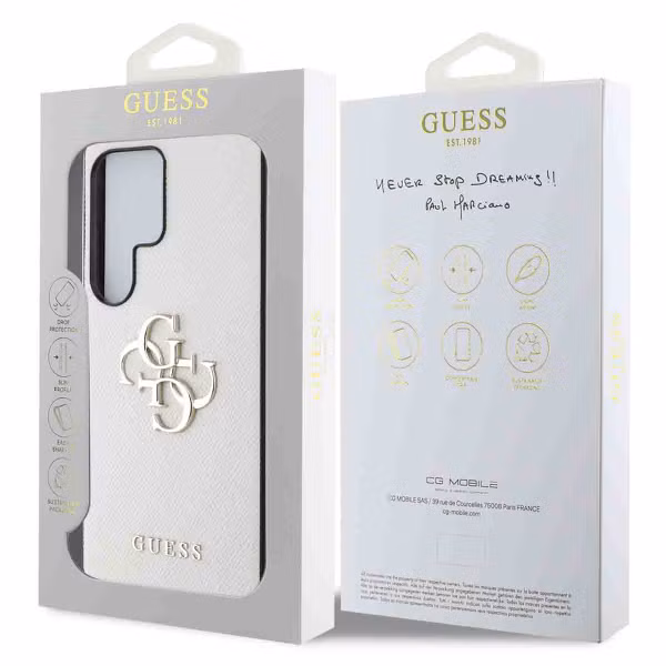Guess Coque 4G Metal Logo Saffiano Samsung Galaxy S25 Ultra - Beige