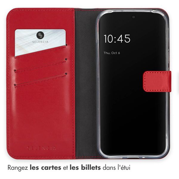 Selencia Étui portefeuille en cuir véritable Google Pixel 9 / 9 Pro - Rouge
