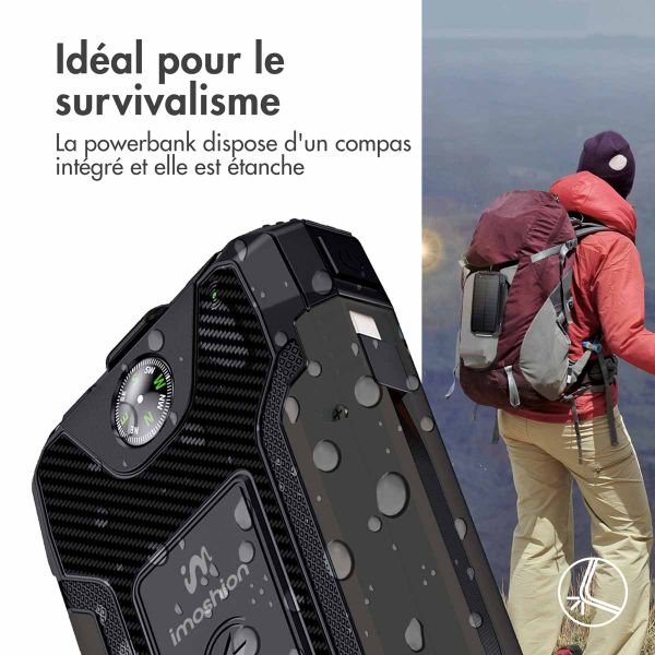 imoshion Solar Powerbank - Batterie externe sans fil avec panneau solaire - Charge rapide et fourniture d'énergie - 30 000 mAh - Noir