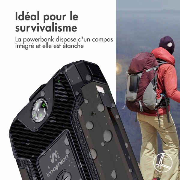 imoshion Solar Powerbank - Batterie externe sans fil alimentée par l'énergie solaire - Charge rapide et fourniture d'énergie - 30 000 mAh - Noir