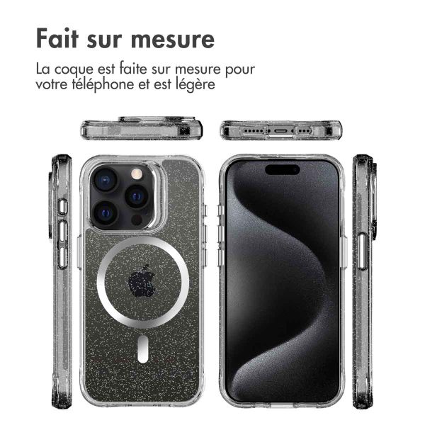 imoshion Coque arrière transparente pailletée avec MagSafe iPhone 15 Pro Max - Argent