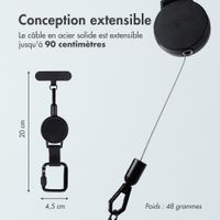 imoshion Câble rétractable avec mousqueton et pad pour téléphone - Noir