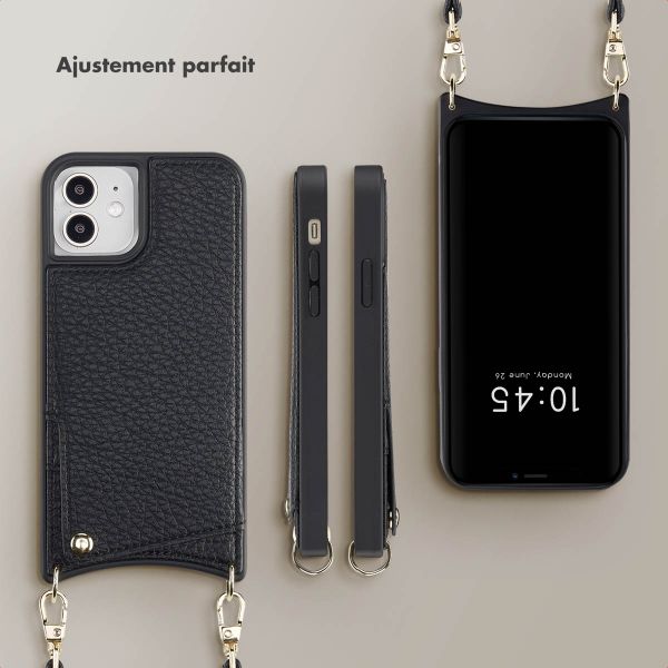 Selencia Coque arrière avec cordon et porte-cartes Nova iPhone 12 (Pro) - Noir