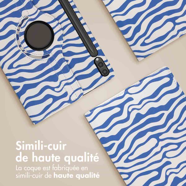 imoshion Coque tablette Design rotatif à 360° Samsung Galaxy Tab S10 Plus / Tab S9 FE Plus / Tab S9 Plus - White Blue Stripes