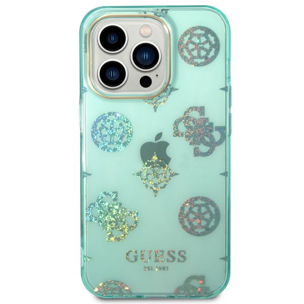 Guess Coque Peony Glitter iPhone 14 Pro - Turquoise