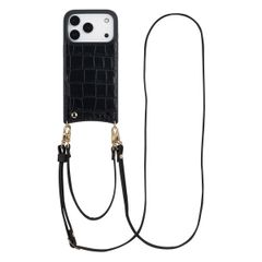 Selencia Coque de télephone Nova Croco avec cordon et porte-cartes Apple iPhone 17 Pro - Noir