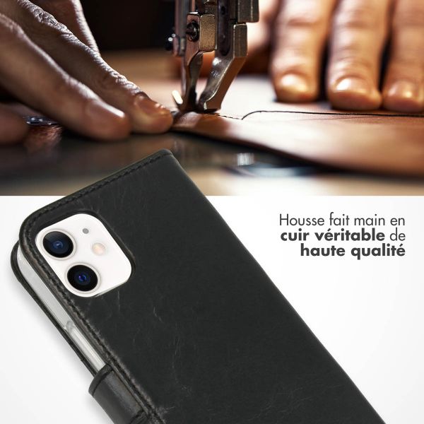 Selencia Étui de téléphone portefeuille en cuir véritable Apple iPhone 12 Mini