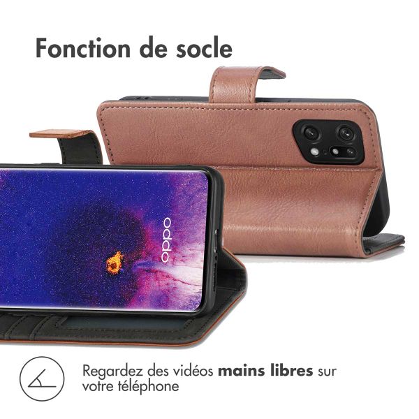 imoshion Étui de téléphone portefeuille Luxe Oppo Find X5 5G - Brun