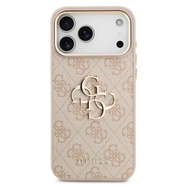Guess Coque 4G Metal Logo Backcover Apple iPhone 17 Pro - Gold Edge - Pink