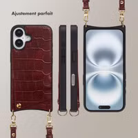 Selencia Coque de télephone Nova Croco avec cordon et porte-cartes Apple iPhone 16 - Burgundy