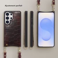 Selencia Coque de télephone Nova Croco avec cordon et porte-cartes Samsung Galaxy S26 Ultra - Choco Brown