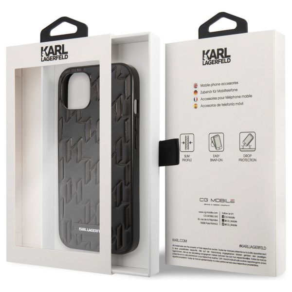 Karl Lagerfeld Coque arrière rigide Monogram Plaque iPhone 13 - Noir