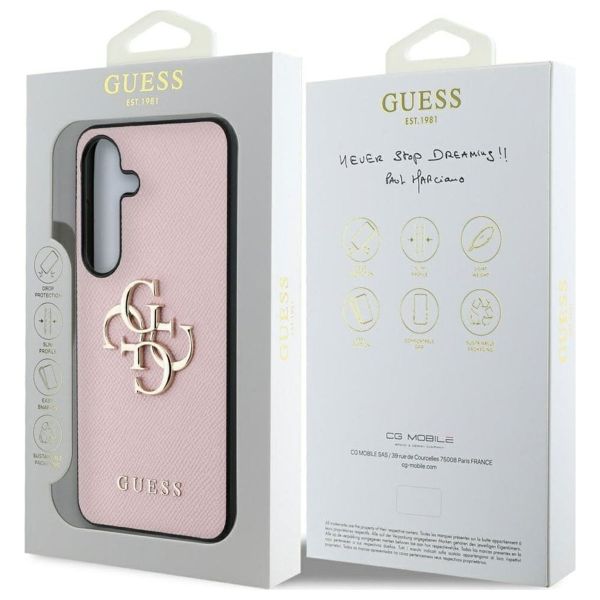 Guess Coque 4G Metal Logo Saffiano Samsung Galaxy S25 Plus - Rose