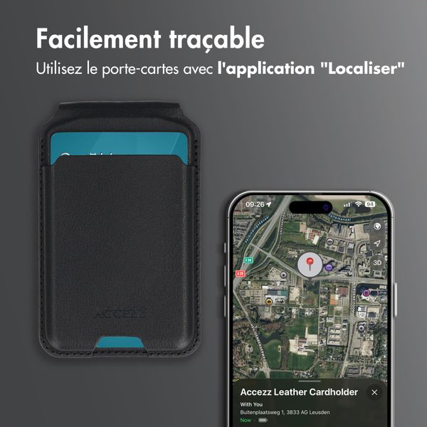 Accezz Portefeuille en cuir magnétique avec support - Compatible avec Apple Find My - Onyx Black