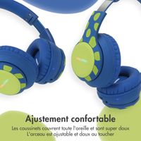 imoshion Casque sans fil pour enfants Dino LED Light - Limiteur de décibels - Avec câble AUX - Cobalt Blue / Lime