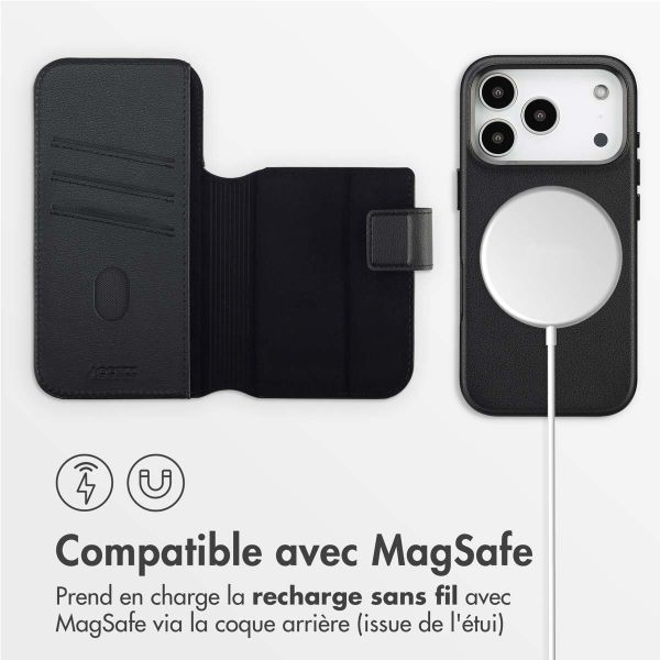 Accezz Étui de télephone portefeuille en cuir 2-en-1 avec MagSafe Apple iPhone 17 Pro - Onyx Black