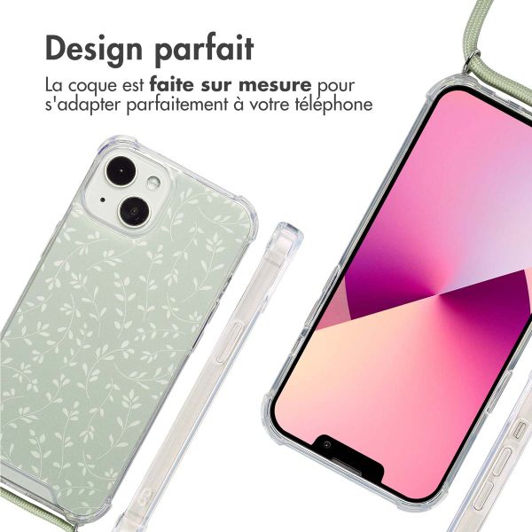 imoshion Coque Design avec cordon Apple iPhone 13 - Smoke Green Flowers