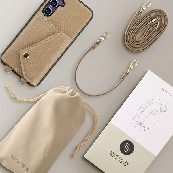 Selencia Coque à cordon avec porte-cartes enveloppe Sera Samsung Galaxy S23 FE - Beige