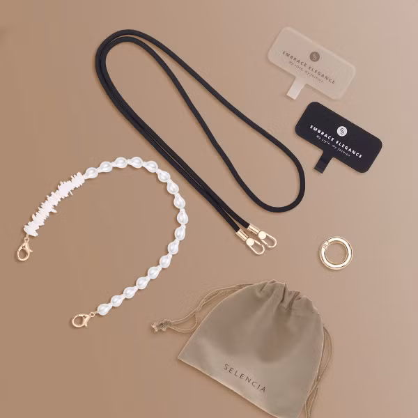 Selencia Ensemble de cordons pour téléphone avec perles et coquillages - Midnight Black