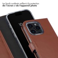 Selencia Étui de téléphone portefeuille en cuir véritable iPhone 16 Pro - Brun clair