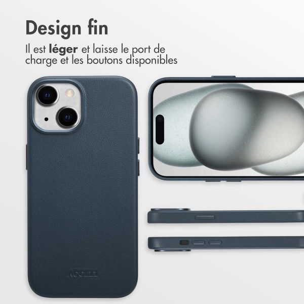 Accezz Coque arrière en cuir avec MagSafe Apple iPhone 15 - Nightfall Blue