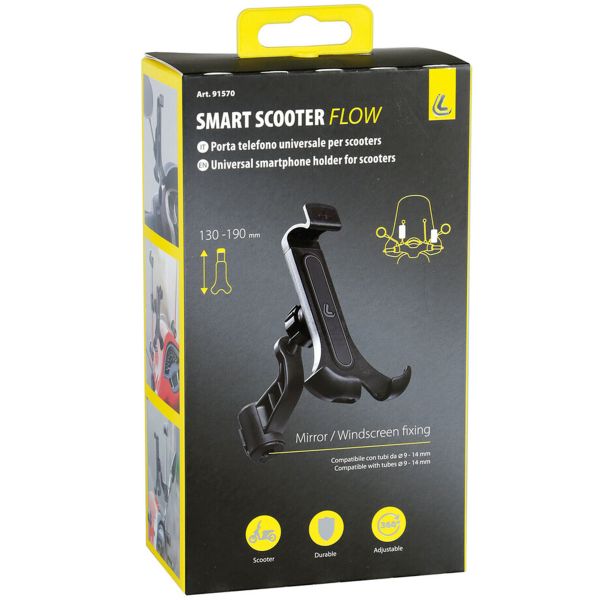 Lampa Smart Scooter Flow - Support de téléphone scooter - Fixation posurur rétroviseur et pare-brise - Noir