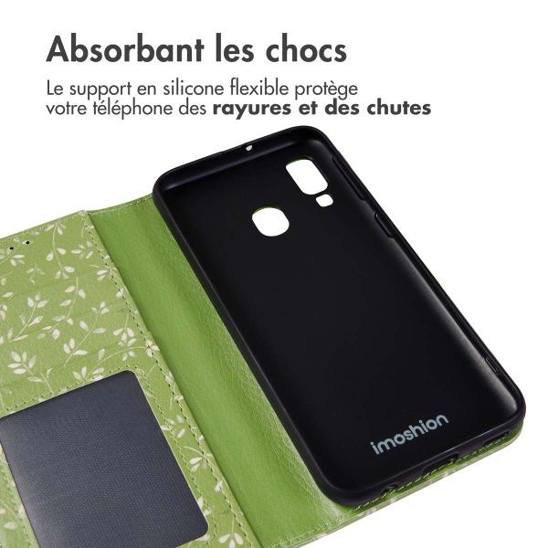 imoshion Étui de téléphone portefeuille Design Samsung Galaxy A40 - Green Flowers