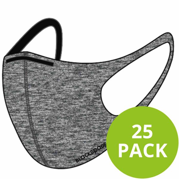 Blackspade 25 pack - Masque lavable unisexe adulte - Coton réutilisable et extensible - Gris