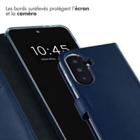 Selencia Étui portefeuille en cuir véritable Samsung Galaxy A37 (5G) - Bleu foncé