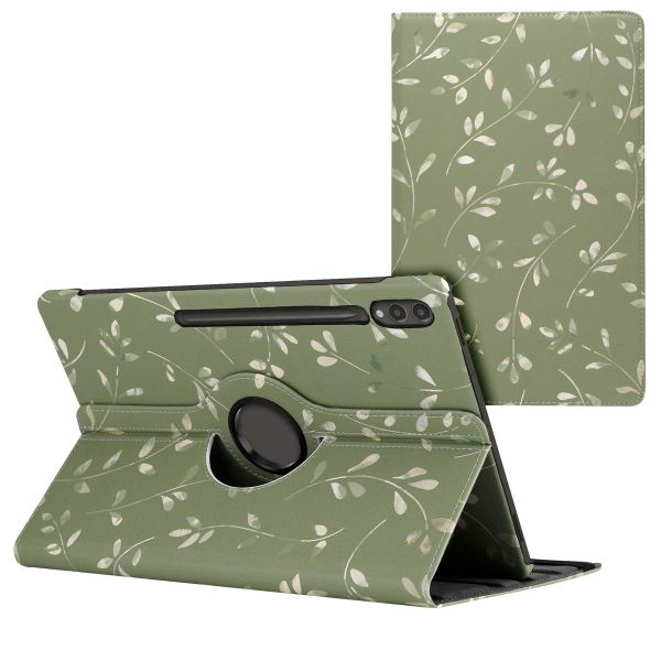 imoshion Coque tablette Design rotatif à 360° Samsung Galaxy Tab S10 Ultra / Tab S9 Ultra - Green Flowers