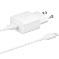 Samsung Adaptateur secteur original avec câble USB-C - Chargeur - Connexion USB-C et USB - Charge rapide - 15 Watt - 1 mètre - Blanc