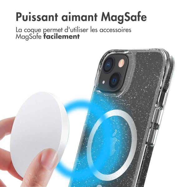 imoshion Coque arrière transparente Pailletée avec MagSafe Apple iPhone 13 - Argent