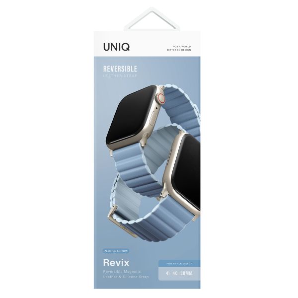 Uniq Bracelet double face Revix Premium Edition Apple Apple Watch Series 1 á 9 / SE (38/40/41 mm) | Series 10 (42 mm) - Bleu Arctique/Doux