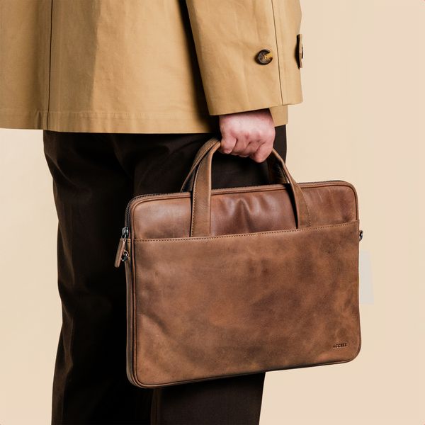 Accezz Leather Sac ordinateur 16 pouces - Cognac
